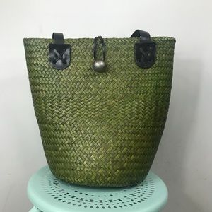 Bags - VINTAGE | Green Straw Bag Lined Bags - VINTAGE | Green Straw Bag Lined
